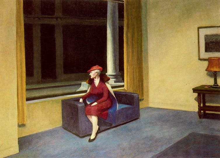 <span class="caption">Hotel Window, Edward Hopper, 1955.</span> <span class="attribution"><a class="link " href="https://commons.wikimedia.org/wiki/File:Hotel-window-edward-hopper-1955.jpg" rel="nofollow noopener" target="_blank" data-ylk="slk:Wikimedia Commons;elm:context_link;itc:0;sec:content-canvas">Wikimedia Commons</a></span>