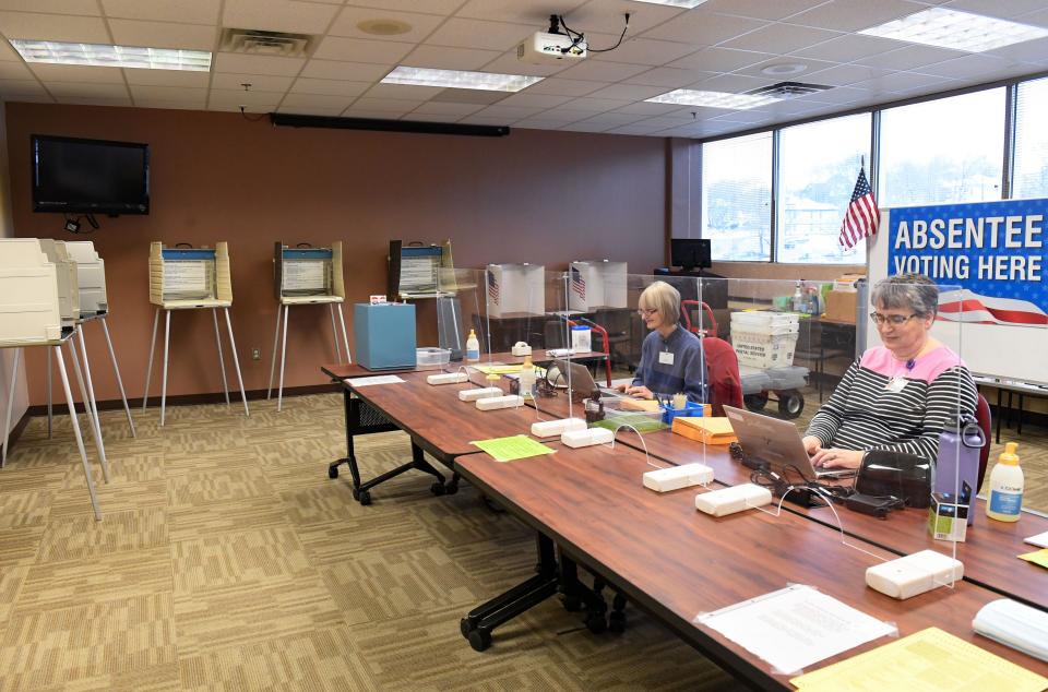 Absentee voting is set up on Wednesday, March 30, 2022, at the Minnehaha County Administrative Offices in Sioux Falls.