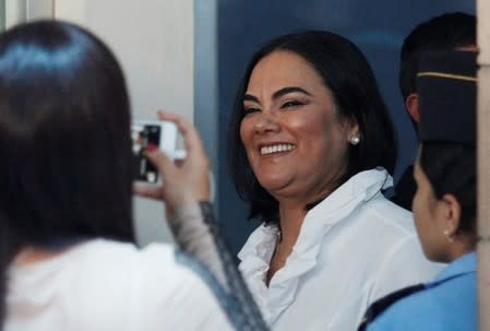 Former first lady Rosa Elena Bonilla de Lobo arrives at a court hearing to face graft charges, in Tegucigalpa