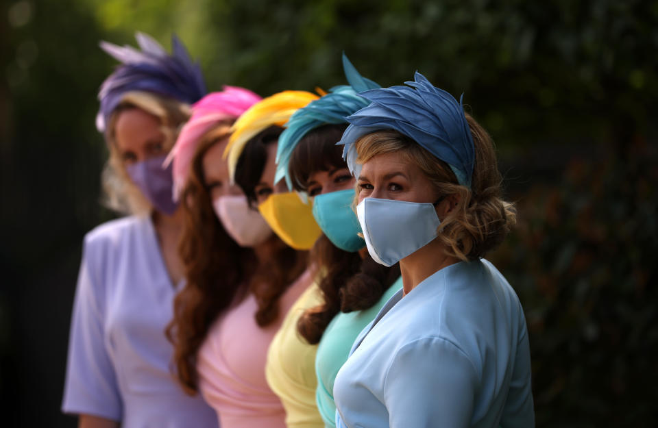 <p>The Tootsie Rollers arrive ahead of day one of Royal Ascot at Ascot Racecourse. Picture date: Tuesday June 15, 2021.</p>
