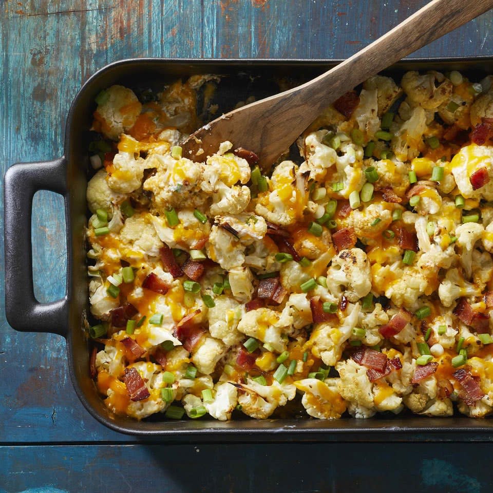 <p>You'll never want to eat roasted cauliflower any other way once you try this tasty recipe. Bacon, sour cream and sharp Cheddar cheese coat good-for-you cauliflower in deliciousness for an easy side that will make everyone actually want to eat their vegetables. <a href="https://www.eatingwell.com/recipe/269135/loaded-cauliflower-casserole/" rel="nofollow noopener" target="_blank" data-ylk="slk:View Recipe;elm:context_link;itc:0;sec:content-canvas" class="link ">View Recipe</a></p>