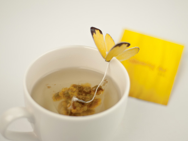 This clever butterfly teabag was designed by Yena Lee.