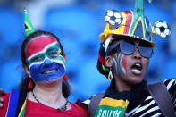 Fans of South Africa look on prior to the 2019 FIFA Women's World Cup France group B match between Spain and South Africa at Stade Oceane on June 08, 2019 in Le Havre, France. (Photo by Alex Grimm/Getty Images)