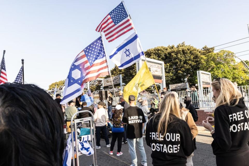 The scene at a recent “United for Israel” march, led by MAGA pastor Sean Feucht against recent campus protests.