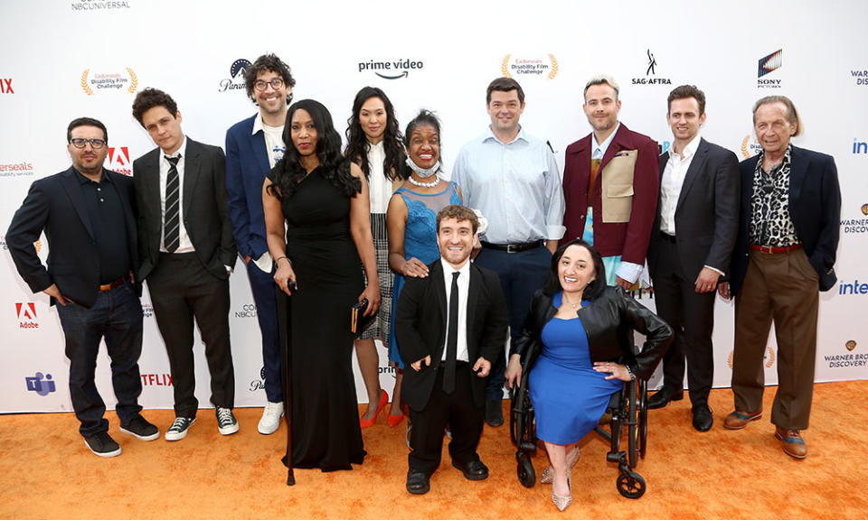 Sony Pictures Motion Picture Group president Josh Greenstein, Phil Lord, Rick Glassman, Andrea Jennings, Sue Ann Pien, Diana Elizabeth Jordan, Nic Novicki, Chris Miller, Nicole Evans, Max Borenstein, Blake Stadnik, and Paul Raci - Credit: Tommaso Boddi/Getty Images