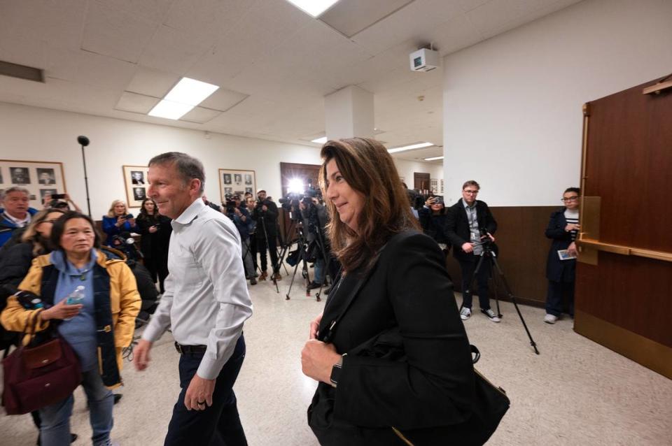 Janey Peterson, sister-in-law of Scott Peterson, leaves the San Mateo County Superior Court after a status conference in Redwood City, Calif., Tuesday, March 12, 2024. The Modesto Bee/ Andy Alfaro/ Pool