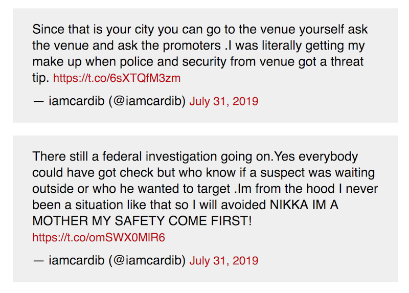 cardi b cancel tour date indiana security tweets Cardi B cancels Indianapolis concert due to security threat
