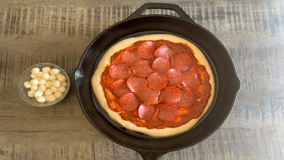 Step 3 of making cast iron skillet pizza