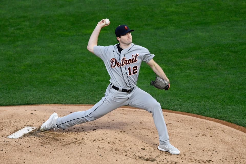 Casey Mize of the Detroit Tigers delivers a pitch against the Minnesota Twins during the first inning of the game at Target Field on Sept. 23, 2020 in Minneapolis.