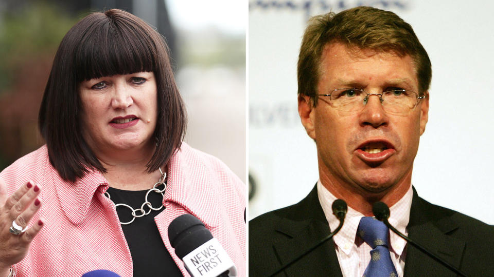 Nick Farr-Jones (pictured right) and Raelene Castle (pictured left). (Getty Images)