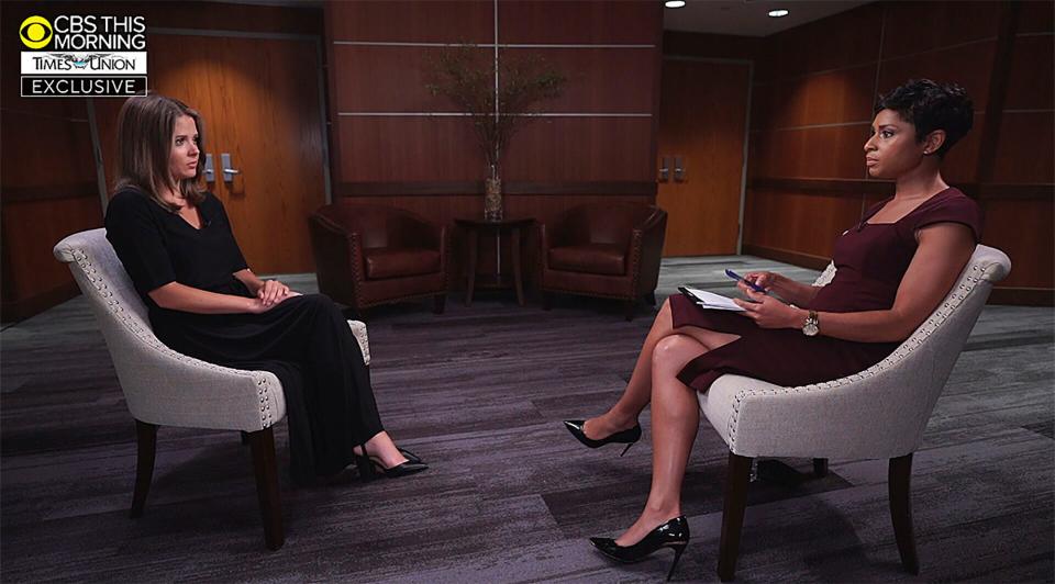 Brittany Commisso, left, tells Jericka Duncan of "CBS This Morning" about how she was treated by Gov. Andrew Cuomo in an interview Aug. 8 in New York.