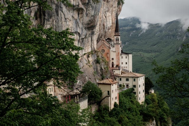 View of the mountains in northern Italy. Sanctuary of Madonna della Corona