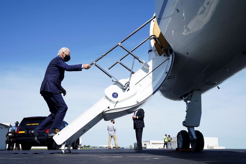 Democratic U.S. presidential nominee Joe Biden departs for travel to Harrisburg, in Wilmington,