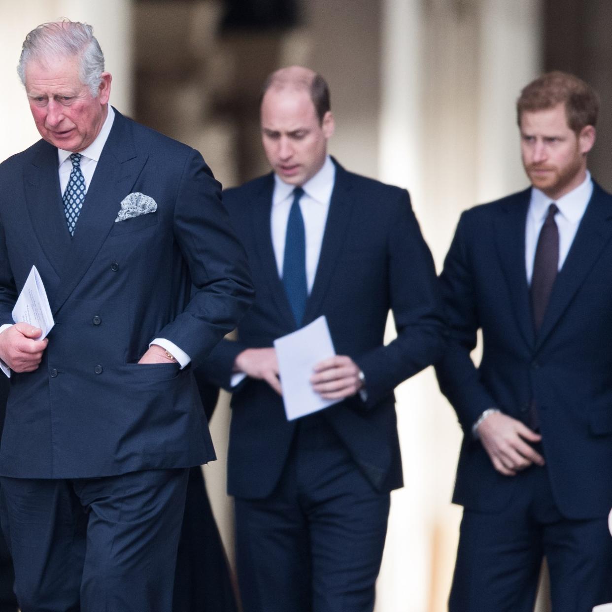  King Charles, Prince William, Prince Harry. 
