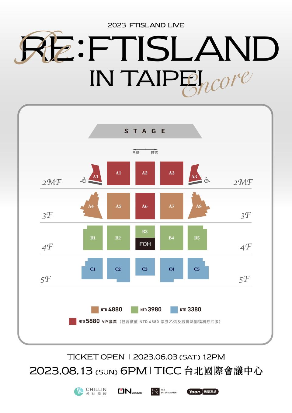 FTISLAND演唱會座位、票價圖。（希林國際Chillin International提供）