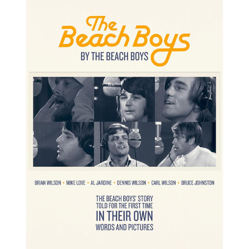 yellow book cover with black and white photos of the beach boys