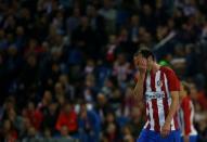 Football Soccer- Spanish La Liga Santander - Atletico Madrid v Villarreal- Vicente Calderon Stadium, Madrid, Spain - 25/04/17 - Atletico Madrid's Diego Godin reacts. REUTERS/Susana Vera