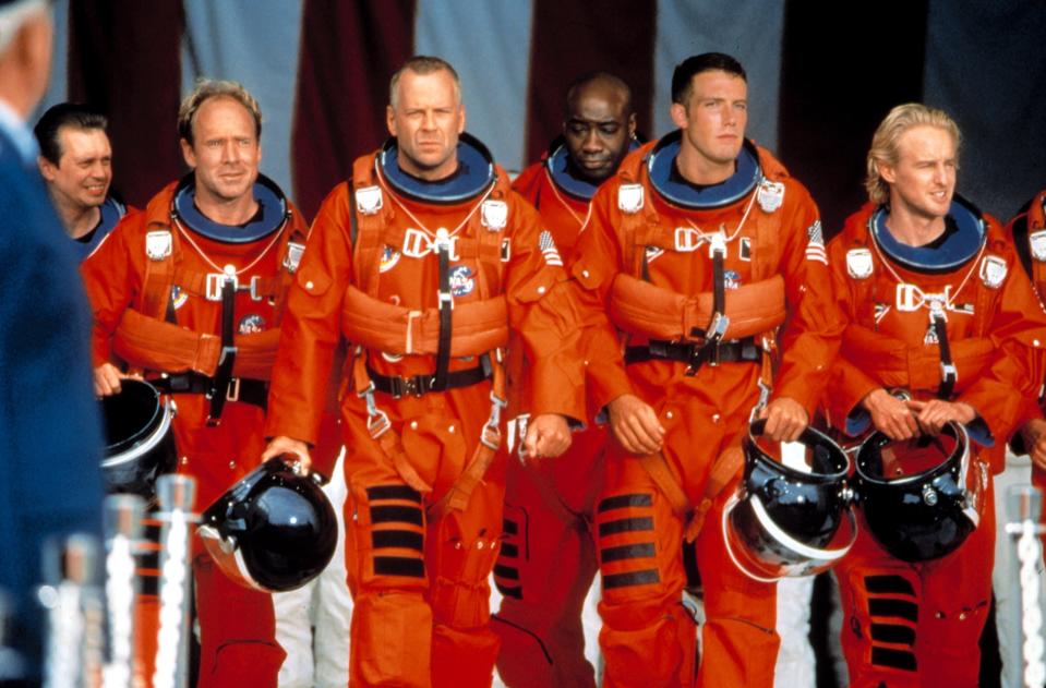 From left, Steve Buscemi, Will Patton, Bruce Willis, Michael Clarke Duncan, Ben Affleck, and Owen Wilson in <em>Armageddon.</em> (Photo: Disney/Touchstone)