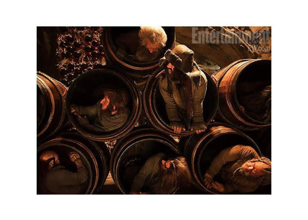 The dwarves occupy empty barrells in a scene that will be very familiar to fans of the book.(Credit: EW)