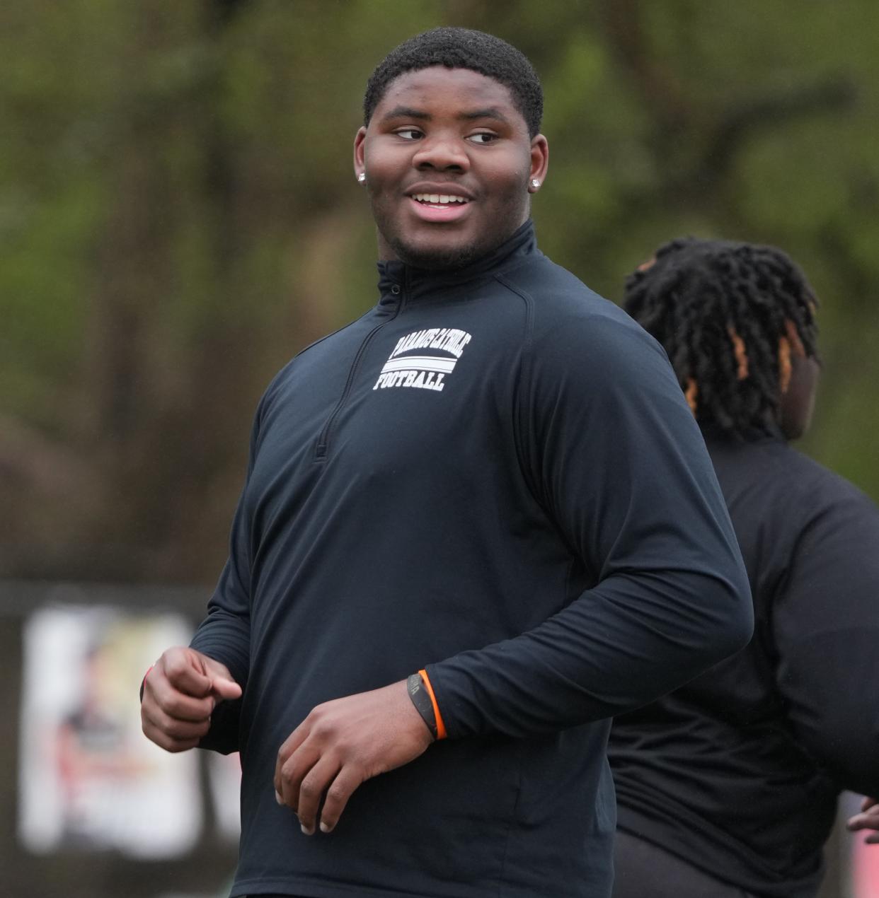 Paramus, NJ -- April 18, 2024 -- Malachi Goodman with Paramus Catholic during their Spring HS Football workout.