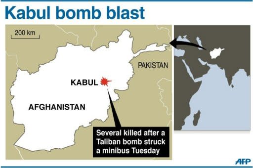 Graphic map of Afghanistan locating Kabul, where a Taliban bomb blast killed at least eight people Tuesday, police said
