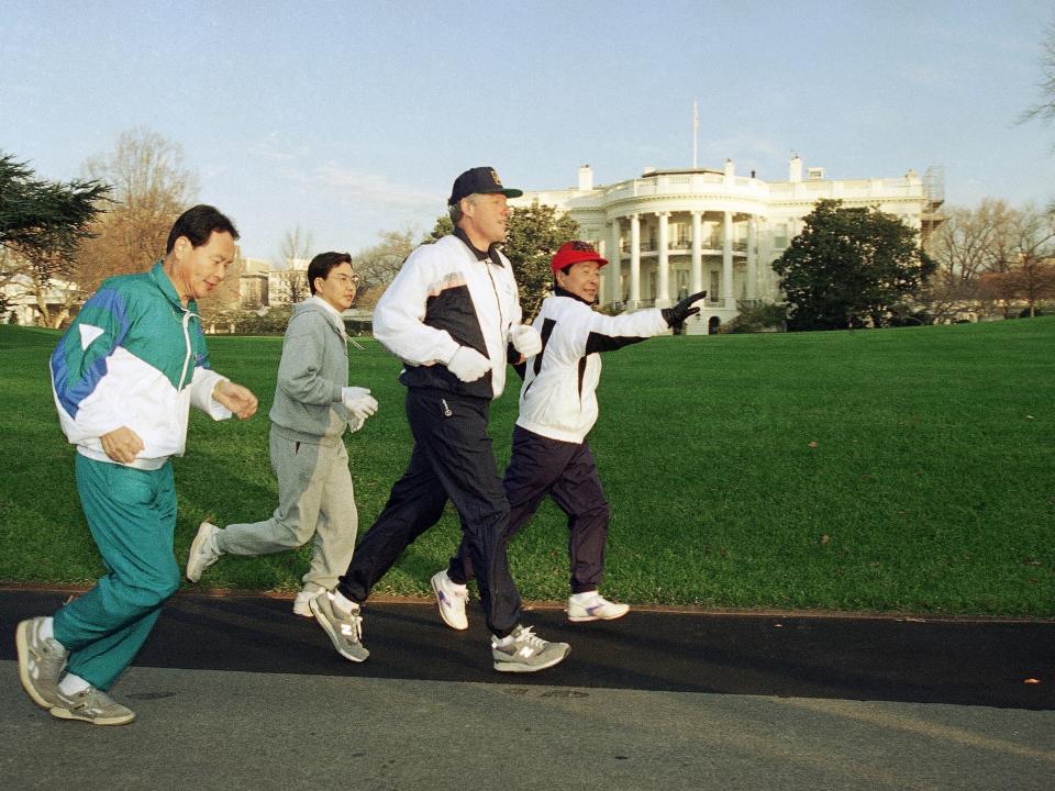 Clinton jogging.