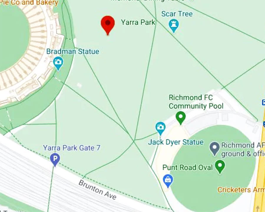 Yarra Park, pictured here on Google Maps.