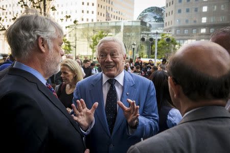 Jerry Jones Sr., owner of the NFL's Dallas Cowboys, talks after cutting the ribbon celebrating the public opening of the One World Observatory in the Manhattan borough of New York May 29, 2015. REUTERS/Lucas Jackson