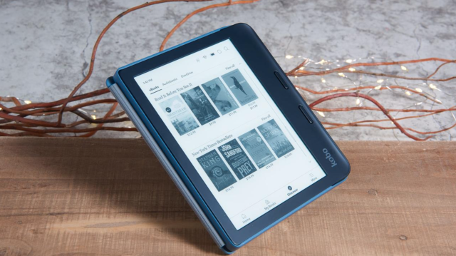 Kobo Libra 2 waterproof eReader features page-turn buttons for