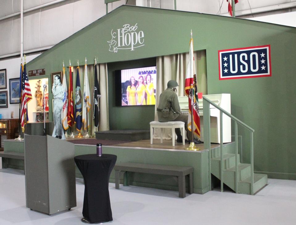 Lectures and more are conducted upon the USO stage honoring Bob Hope and other entertainers which brought a little home to United States troops overseas, as seen on February 24, 2024.