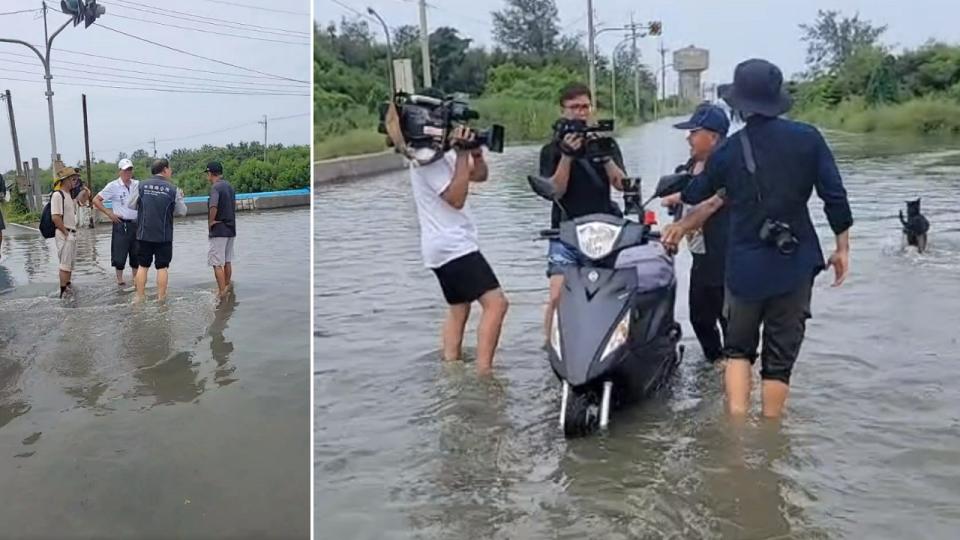 海水倒灌淹至萡子寮漁港區。取自口湖鄉公所臉書