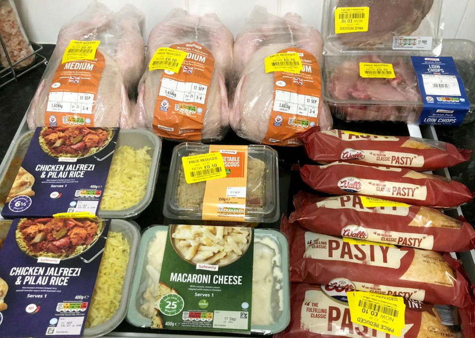 Meet the mum who nabbed three whole chickens for just 30 PENCE in a 'bargain shopping' jackpot this weekend - and says you can too.  See SWNS story SWSYbargain.  Lucy Robinson, 31, grabbed over £46 worth of food for just £1.40 on Sunday (11/9) and says a few simple tricks can help you do the same.  Alongside three whole chickens, Lucy grabbed a pack of pork chops, five pasties, two chicken jalfrezis, a cut of roast beef, a pack of couscous and a mac n' cheese ready meal.  All of the items were on sale for just 10p each at her local McColls convenience store - leaving the mum from Bradford, Yorks, with well over a week's worth of meals.  A regular bargain shopper, Lucy, who is studying to become a mental health support worker, says the trick is to shop late in the day and look for yellow label items on sale. 