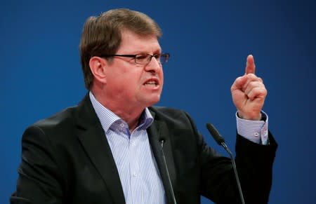 FILE PHOTO: Ralf Stegner speaks during the SPD's one-day party congress in Bonn