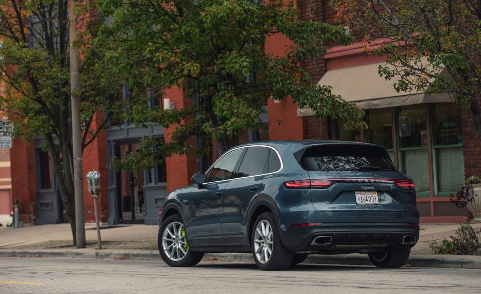 <p>The Cayenne E-Hybrid strives to be a stellar performer. Its combination of a turbocharged V-6 and an electric motor gives it a total of 455 ponies. And that's the slower one. The <a href="https://www.caranddriver.com/porsche/cayenne-turbo-turbo-s" rel="nofollow noopener" target="_blank" data-ylk="slk:Cayenne Turbo S E-Hybrid;elm:context_link;itc:0;sec:content-canvas" class="link ">Cayenne Turbo S E-Hybrid</a> pairs a twin-turbo V-8 with an electric motor for a total output of 670 horsepower. In our testing, the <a href="https://www.caranddriver.com/reviews/a28682139/2020-porsche-cayenne-turbo-s-e-hybrid-drive/" rel="nofollow noopener" target="_blank" data-ylk="slk:Cayenne Turbo S E-Hybrid blasted to 60 mph;elm:context_link;itc:0;sec:content-canvas" class="link ">Cayenne Turbo S E-Hybrid blasted to 60 mph</a> in just 3.2 seconds. The <a href="https://www.caranddriver.com/porsche/cayenne-coupe" rel="nofollow noopener" target="_blank" data-ylk="slk:Cayenne Coupe;elm:context_link;itc:0;sec:content-canvas" class="link ">Cayenne Coupe</a> also features the same plug-in-hybrid powertrains.</p><ul><li>Base price: $87,950</li><li>Estimated electric driving range: 17 miles<br><br><a class="link " href="https://www.caranddriver.com/porsche/cayenne/" rel="nofollow noopener" target="_blank" data-ylk="slk:MORE ABOUT THE PORSCHE CAYENNE E-HYBRID;elm:context_link;itc:0;sec:content-canvas">MORE ABOUT THE PORSCHE CAYENNE E-HYBRID</a></li></ul>