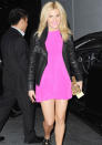 Celebrities in neon fashion: Ashley Roberts wore this hot pink dress in London.<br><br>[Rex]