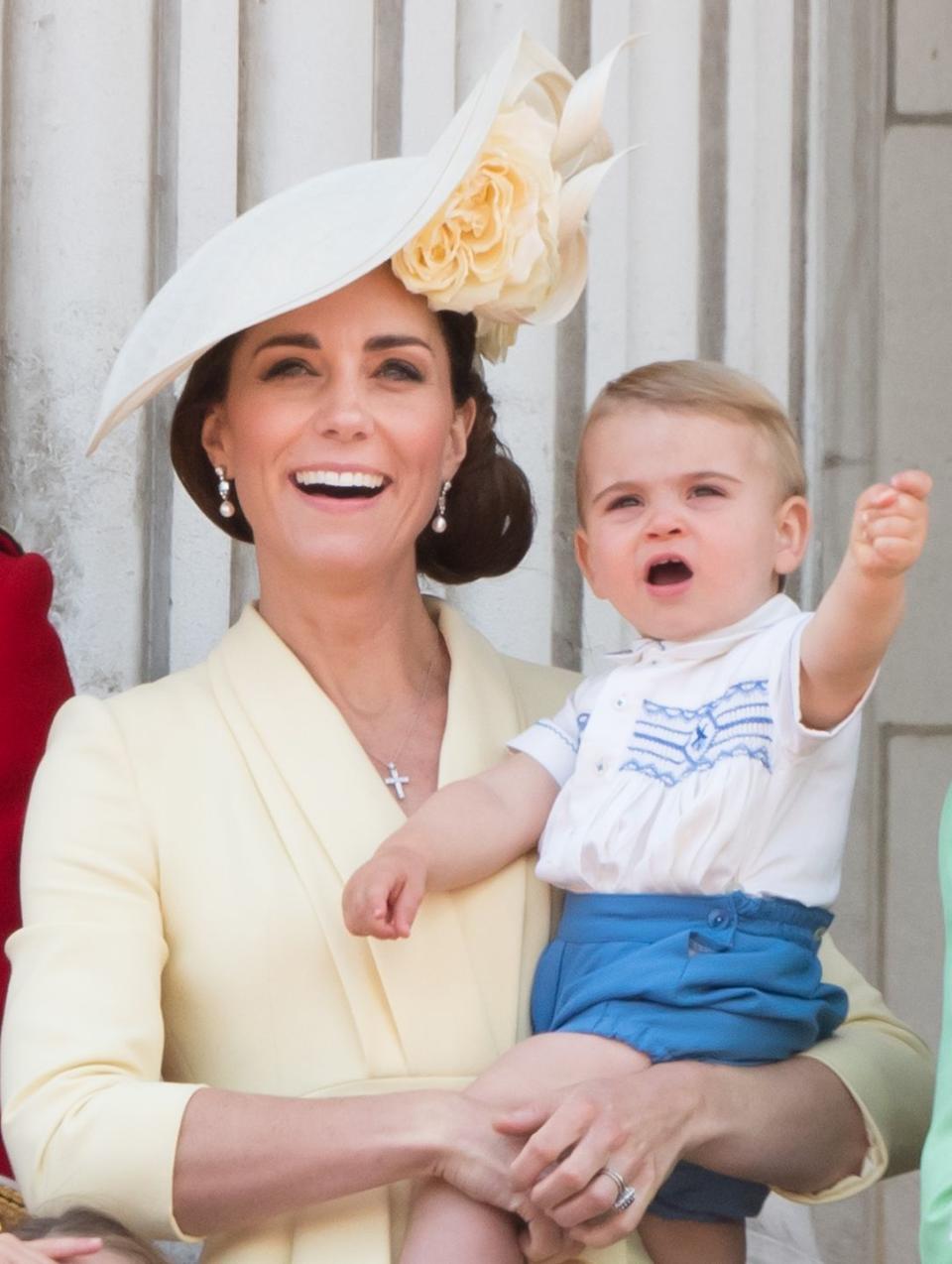 london, england june 08 prince louis and catherine, duchess of cambridge appear on the balcony during trooping the colour, the queens annual birthday parade, on june 08, 2019 in london, england photo by samir husseinsamir husseinwireimage