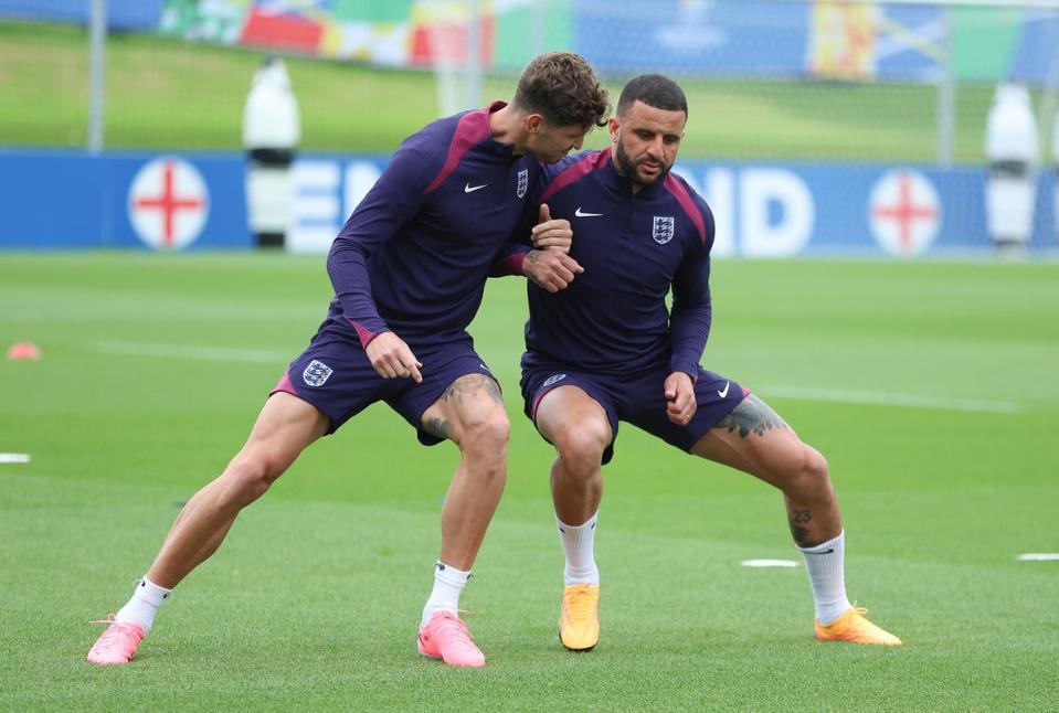 Manchester City defenders John Stones and Kyle Walker during England training (Getty)