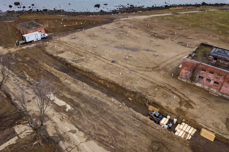 Drone pictures show bodies being buried on New York's Hart Island amid the coronavirus disease (COVID-19) outbreak in New York City