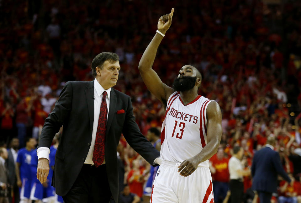 James Harden and Kevin McHale, in happier days. (Getty)