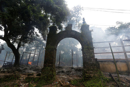 A house is seen while burning in Maungdaw, Myanmar August 30, 2017. Picture taken August 30, 2017. REUTERS/Soe Zeya Tun