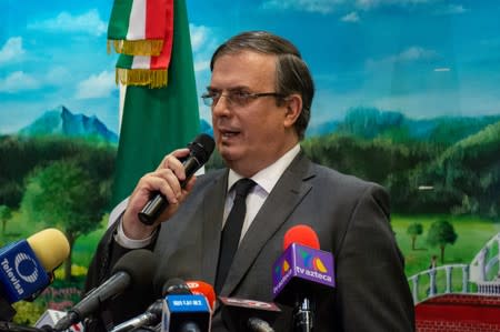 FILE PHOTO: Mexico's Foreign Minister Marcelo Ebrard speaks at the Mexican consulate, two days after a mass shooting in El Paso