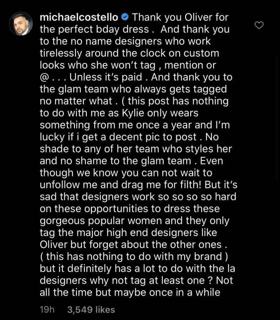 Michael Costello calls out Kylie Jenner for not tagging designers (Instagram)