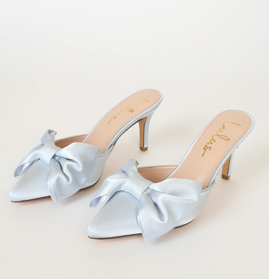 13) Lyle Light Blue Satin Pointed-Toe Mules