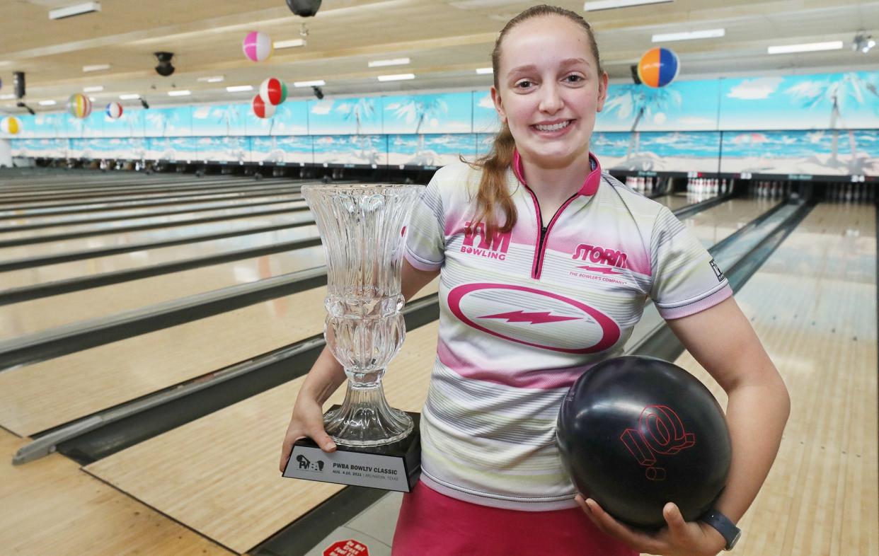 Jillian Martin, a 2022 Stow-Munroe Falls High school graduate and freshman bowler at the University of Nebraska, served as a GoBowling ambassador in this year's Macy's Thanksgiving Day Parade