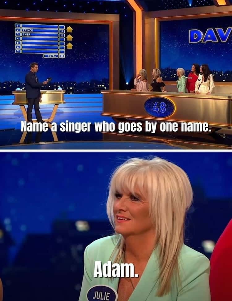 contestant answers "adam" to the question "name a singer that only goes by one name"