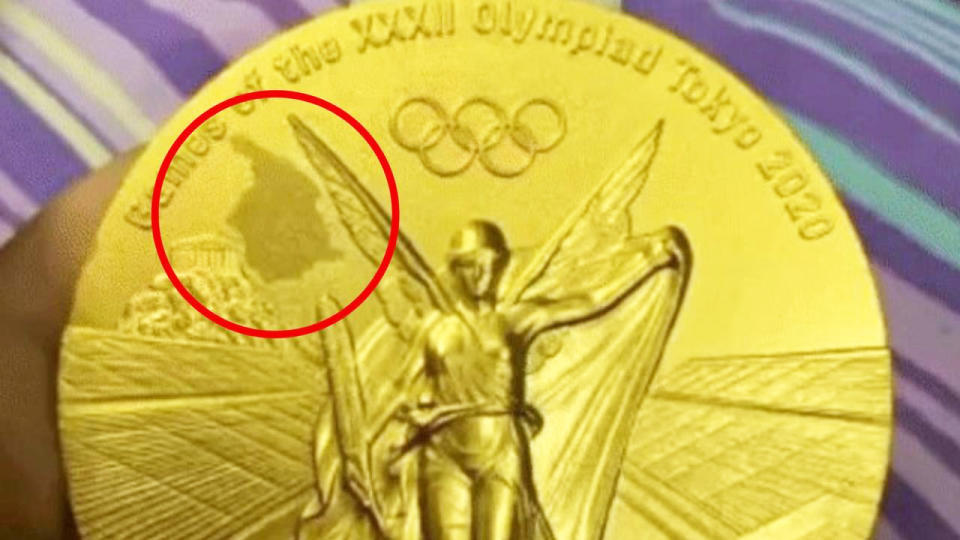 The 'flaking' gold medal, pictured here on social media.