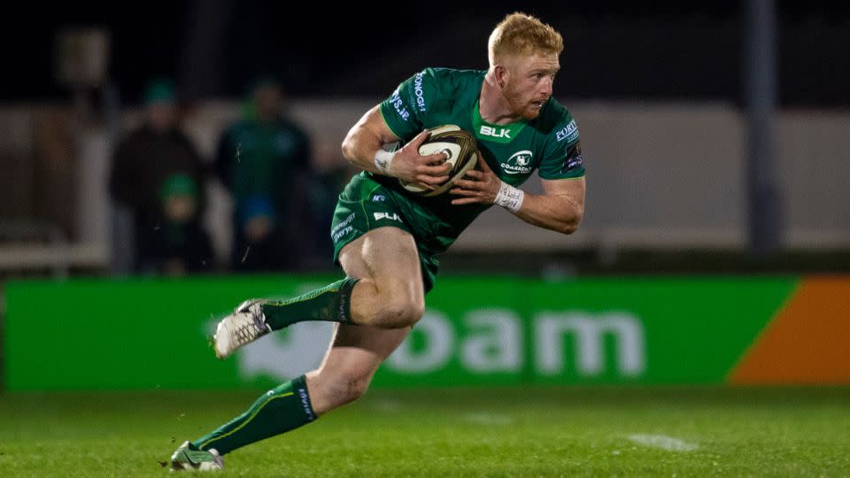 Darragh Leader runs with the ball during the Guinness PRO14 match between Connacht Rugby and Benetton Rugby. - Andrew Surma/NurPhoto/Getty Images