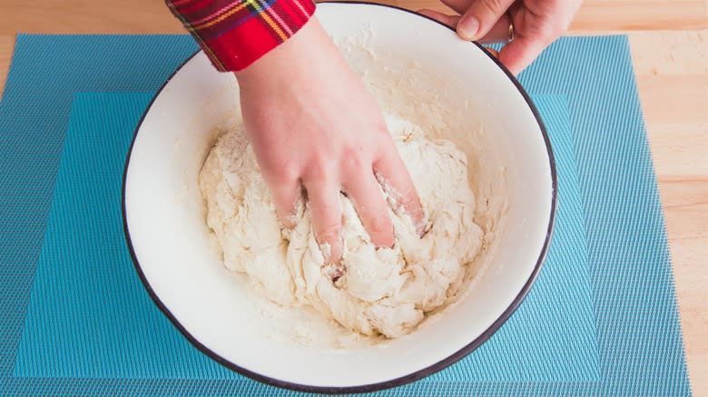 Kneading seitan dough