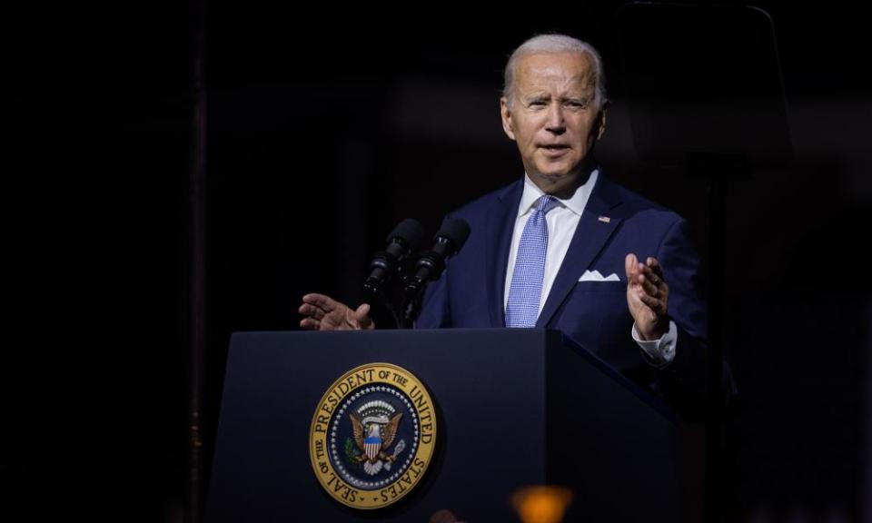 President Joe Biden gives a speech on protecting American democracy in Philadelphia, Pennsylvania.