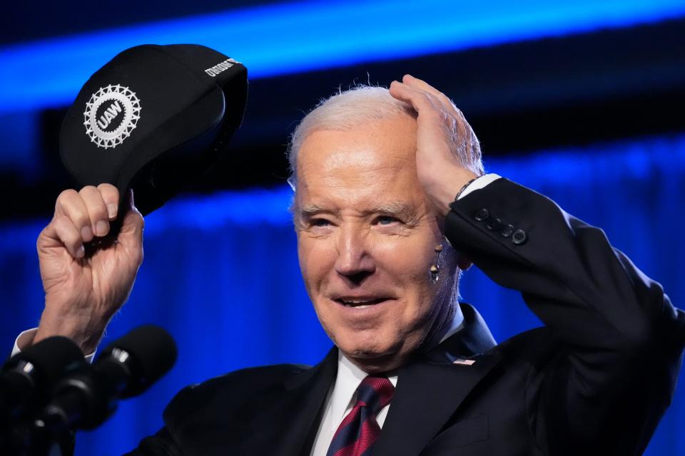 President Joe Biden speaks during a United Auto Workers' political convention, Wednesday, Jan. 24, 2024, in Washington.